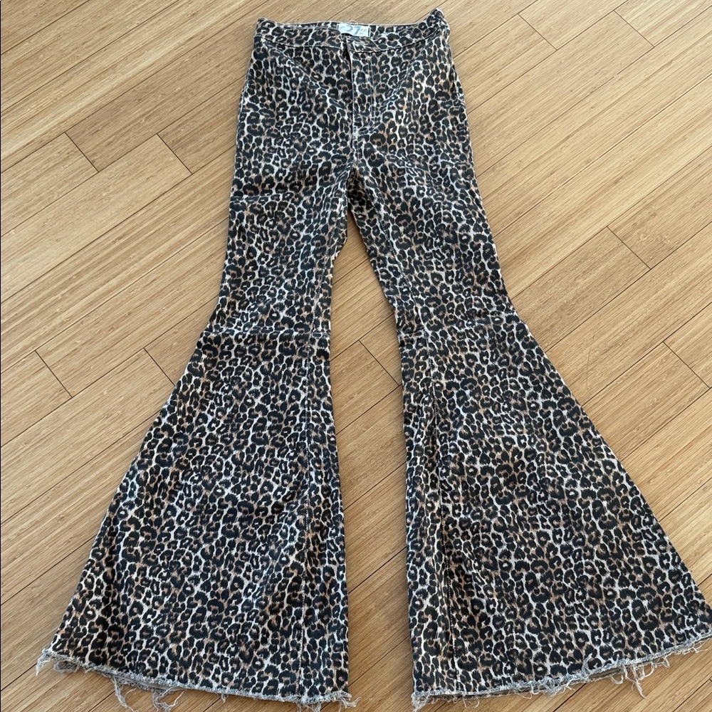 Free People Leopard Print Flare Jeans